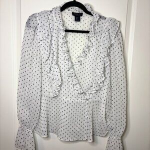 Spectacular Rachel Zoe Size L Sheer Long Sleeve Blouse White/Black